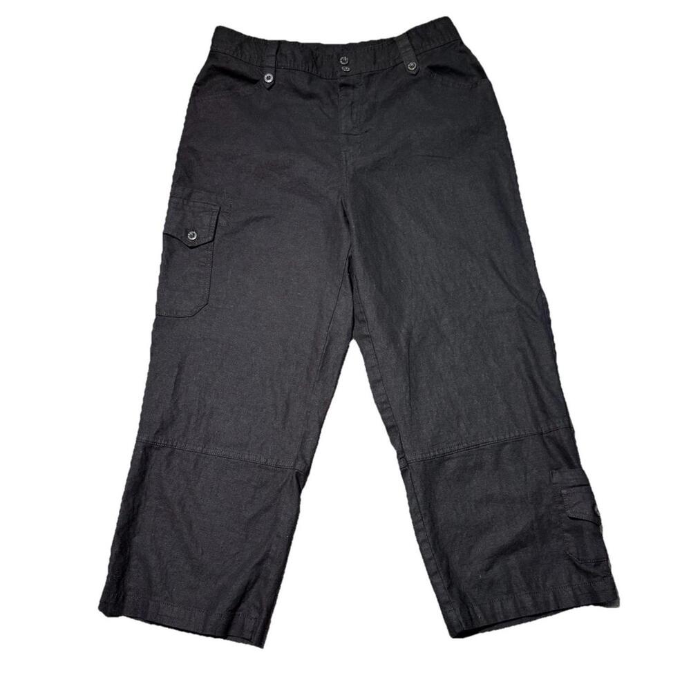 Bill Blass Linen Blend Cargo Capri Pants Womens 10 Black